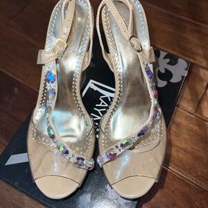 Johnathan Kayne Gold Heels with Iridescent Accents